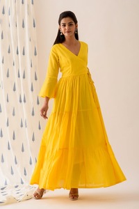 Jaune citron Angrakha ensemble indien mode style qualité Kurti et pantalon du fabricant indien - Product Image 4