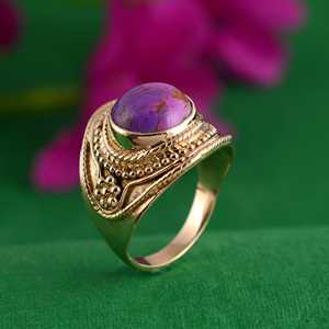 Boho Purple <b>Turquoise</b> Brass <b>Ring</b> 18K Gold Plated Vintage Tribal Wholesale <b>Ring</b> For Women - Product Image 4