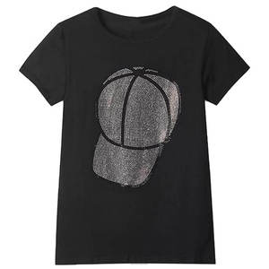 Camisetas de diamantes de imitación de alta calidad para mujer, camisetas de transferencia de diamantes de imitación personalizadas de estilo veraniego a la venta - Product Image 1