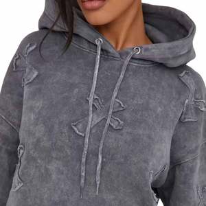 Ensemble sweat-shirt et jogging décontracté à capuche en coton 100% imprimé, écologique, unisexe, vintage, délavé à l'acide, col rond - Product Image 3