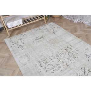 Turkish Area <b>Rug</b> 4.4x7.2 ft, White <b>Black</b> Floral <b>Rug</b> Wool - Product Image 4