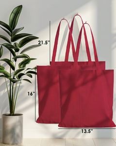 Sac fourre-tout en coton uni rouge, design simple, écologique, réutilisable, sac de courses quotidien, léger, durable, tissu en coton - Product Image 1