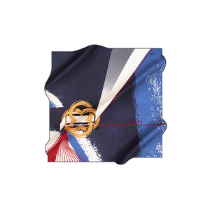 Navy Blue Silk Crepe Satin <b>Square</b> <b>Scarf</b> with Patterned Design - Product Image 1