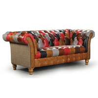 Canapé Chesterfield moderne de luxe en patchwork pour petit salon moderne, meubles de salon en cuir véritable, meubles de maison, canapé