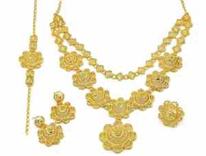 Wholesale Brass 14K 18K 24K Dye Gold Plated Forming <b>Short</b> <b>Necklaces</b> Fashion Traditional Floral Design Wedding Women's Set - Product Image 2