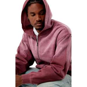 Sudadera con capucha de lavado ácido con cremallera sólida de talla grande para hombre, estampado Digital de estilo informal en algodón y poliéster para invierno - Product Image 2