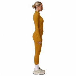<b>Women</b>’s Fitness Clothing Set Long Sleeve Zip Front Top High Waist <b>Leggings</b> Workout Training Activewear - Product Image 2