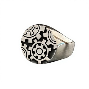 925 Sterling Silver Handmade Steampunk <b>for</b> Gear <b>Ring</b> <b>Mens</b> Fashion <b>Ring</b> with Mechanical Symbol and Geometry Engineers <b>Ring</b> - Product Image 1