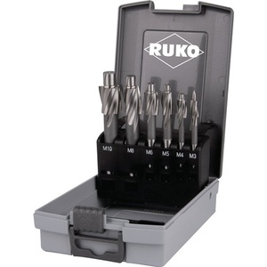 RUKO Fine Through-Hole Countersink Set DIN 373 M3-M10 HSS with 3 Cutting Edges <b>Drill</b> <b>Bit</b> in Plastic <b>Case</b> - Product Image 1
