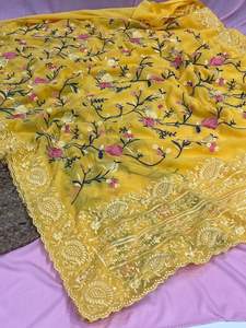 New 2023 Designer Party Wear <b>Sexy</b> Premium Quality Georgette Silk <b>Saree</b> With Blouse With Thread Work Wholesale Factory Supply - Product Image 4