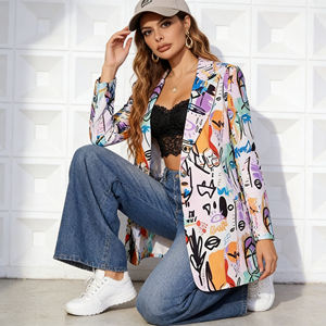 Blazers légers à imprimé graffiti abstrait 2026, coupe ouverte, pour femme, idéaux pour le style urbain décontracté, le quotidien, le bureau et les escapades de week-end. - Product Image 3