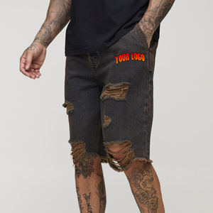 High Quality Streetwear distressed Washed Denim <b>Jort</b> for man wholesale Manufacturer Custom <b>Baggy</b> breathable Blank men's shorts - Product Image 1