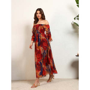 Deebaco Women's Floral Chiffon Off-The-Shoulder A-Line Maxi <b>Dress</b> With Flutter Sleeves Boho Style Summer Casual <b>Dress</b> - Product Image 3