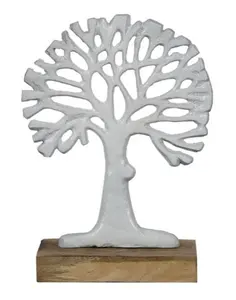 Meilleure vente Arbre en aluminium de couleur blanche sur socle en bois Table en aluminium faite à la main Centre de table décoratif au prix de gros