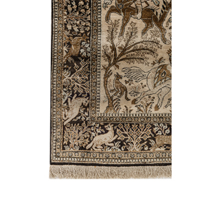 Tapis en soie noué à la main Gulmarg beige et marron, motif animalier, motif puzzle rectangulaire, hauteur de poils moelleux, pour la maison, modèle Pae-6447 - Product Image 4