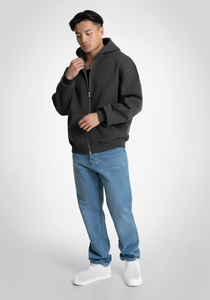 <b>Mens</b> Dark <b>Grey</b> Full Zip Hoodie Custom Logo Oversized <b>Sweatshirt</b> Jacket Split Kangaroo Pocket Casual Streetwear OEM ODM Wholesale - Product Image 3