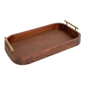 Natural Wooden <b>Serving</b> <b>Tray</b> With Metal <b>Black</b> Handles for Home Hotel & Restaurant Tabletop Food & Drinks <b>Serving</b> <b>Trays</b> - Product Image 6