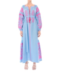 Nuevo estilo de las mujeres de moda elegante bordado completo globo mangas hasta el suelo vestidos de cintura natural - Product Image 1