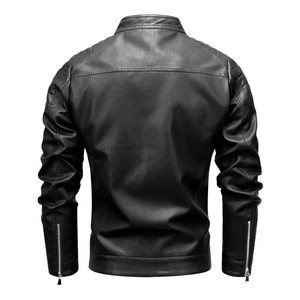 Blouson Bomber en Cuir PU Noir Coupe Slim Coupe-Vent Style Motard Classique de Haute Qualité pour Hommes – Vente en Gros OEM - Product Image 5