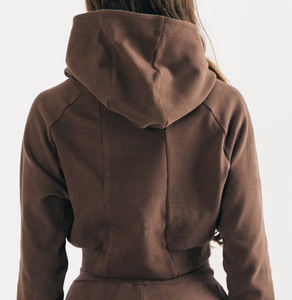 Nouveau Style de rue solide multicolore blanc épais personnalisé ample haut court manches longues à capuche pour les femmes - Product Image 3