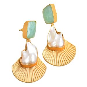 ต่างหูทองเหลืองระดับพรีเมี่ยมเครื่องประดับอัญมณีแท้ไข่มุกชุบทองเนื้อทองเหลืองเคลือบผิวไม่ก่อให้เกิดอาการแพ้ - Product Image 1