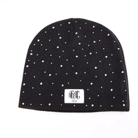 Venta de Fábrica, Gorro de Invierno de Punto al por Mayor, Cálido y Brillante, con Logotipo Personalizado, Bordado 3D, Gorro de Calavera con Pedrería, 100% Acrílico, Estilo Y2K para Viajes