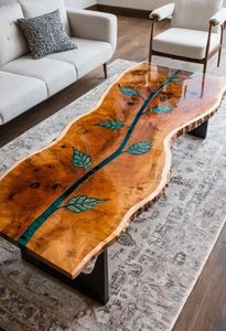 โต๊ะกาแฟไม้จริงสไตล์โมเดิร์นรัสติก โต๊ะรับประทานอาหารเรซิ่นอีพ็อกซี่ขอบไม้ธรรมชาติ สำหรับใช้ในสำนักงาน ห้องนอน ห้องน้ำ ทางเข้า ห้องทำงาน บ้าน บาร์ - Product Image 5