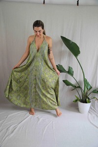 Boho imprimé Maxi robe Design fleur impression en mousseline de soie licou dos nu sans manches imprimé fleuri longue robe élégante plage fête - Product Image 4