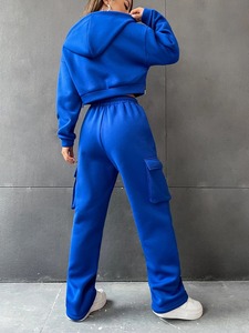 Custom Logo Women Streetwear Half <b>Zip</b> Hoodie & Sweatpants Set Casual <b>Jogger</b> Tracksuit OEM Wholesale Athleisure Suit - Product Image 3