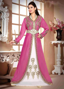 Wine embroidered georgette islamic <b>kaftan</b> With Sun-proof hijab. - Product Image 2