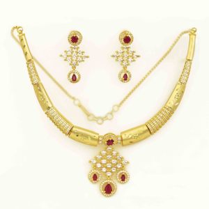 Collares de Oro Microengastado de 14K, 18K y 24K al por Mayor, Conjunto de Joyería con Piedras AD y Rubí, Collares de Diseño Indo-Occidental - Product Image 6