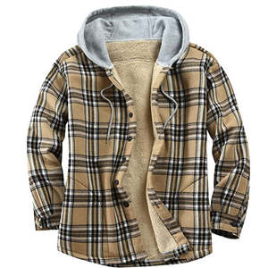 Custom Men's <b>Quilted</b> Plaid Cotton Jacket with Sherpa Fleece Lining Full Zip Hooded Flannel <b>Shirts</b> Winter Fall Winter - Product Image 2