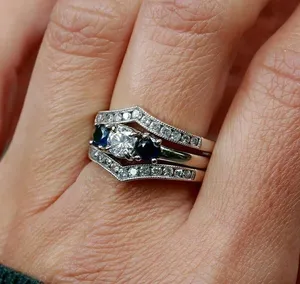 14K White Gold Plated Moissanite Rings Round <b>Simulated</b> <b>Diamond</b> Stunning Enhancer Band Ring - Product Image 6