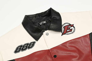 แจ็กเก็ตหนังเทียมสำหรับผู้ชาย, แจ็กเก็ตหนังฮิปฮอปมีขนาดพิเศษทอ100% โพลีเอสเตอร์กันลม - Product Image 5