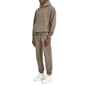 Chándal de 2 piezas personalizado para hombre, ropa de calle Vintage lavada, conjunto de pantalones de chándal con capucha, ropa de rizo con patrón sólido, estilo de chándal - Product Image 4