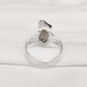 แหวนผู้หญิงประดับพลอยควอตซ์สโมคกี้ดิบธรรมชาติ วงแหวนลายจุด 3 จุด แหวนเงินแท้ 925 สำหรับเทศกาลคริสต์มาส - Product Image 6