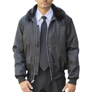 Chaqueta Bomber al por Mayor con Cuello Acanalado Negro con Logotipo Bordado de Guardia de Seguridad, Chaqueta Cortavientos de Invierno Cálida - Product Image 3