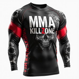 เสื้อรัดกล้ามเนื้อ MMA แบบสั่งทำพิเศษ 100% โพลีเอสเตอร์ ป้องกันแบคทีเรีย แห้งเร็ว 220 กรัม สำหรับการฝึกซ้อม การแข่งขันในยิม และกิจกรรมต่างๆ - Product Image 5