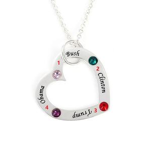 Collar Familiar de Plata de Ley Jeulia con Corazón y Piedras de Nacimiento - Diseño Geométrico Moderno - Product Image 2