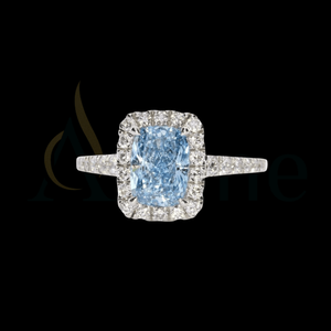 Anillo de compromiso solitario de diamante cultivado en laboratorio de corte brillante radiante azul clásico accesorio de fiesta de boda elegante de oro blanco de 14 quilates - Product Image 1