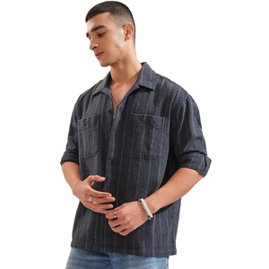 Chemise décontractée à manches longues rayée pour homme, qualité supérieure, 100 % coton sergé respirant, col rabattu, vente en gros - Product Image 3