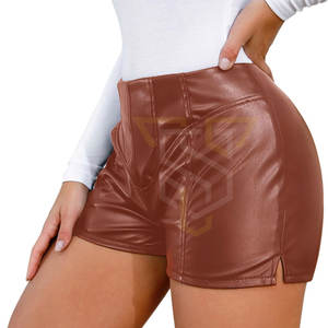 Women's Breathable <b>Leather</b> <b>Shorts</b> Solid Color Street Wear Customizable with Plain Dyed Technique - Product Image 2