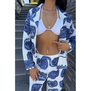 ชุดลำลองผ้าซาตินลายสีฟ้า รุ่น 10069 เนื้อผ้าเรียบลื่น - Product Image 3