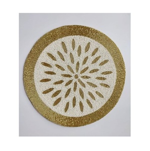 Newly Designed Handmade Eco-Friendly Beaded <b>Round</b> <b>Table</b> <b>Mat</b> 2 Colors Blue Gold Wedding Home Use Professional - Product Image 6