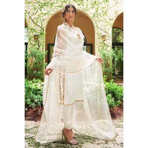 Vestido Baad-E-Saba de corte A, elegante y sencillo, de gasa con cuentas y cuello en V - Product Image 1