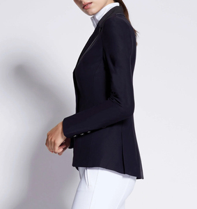 Vente en gros de vestes de concours équestre bleu marine avec passepoil tissu extensible coupe professionnelle compétition d'équitation manteaux équestres - Product Image 5