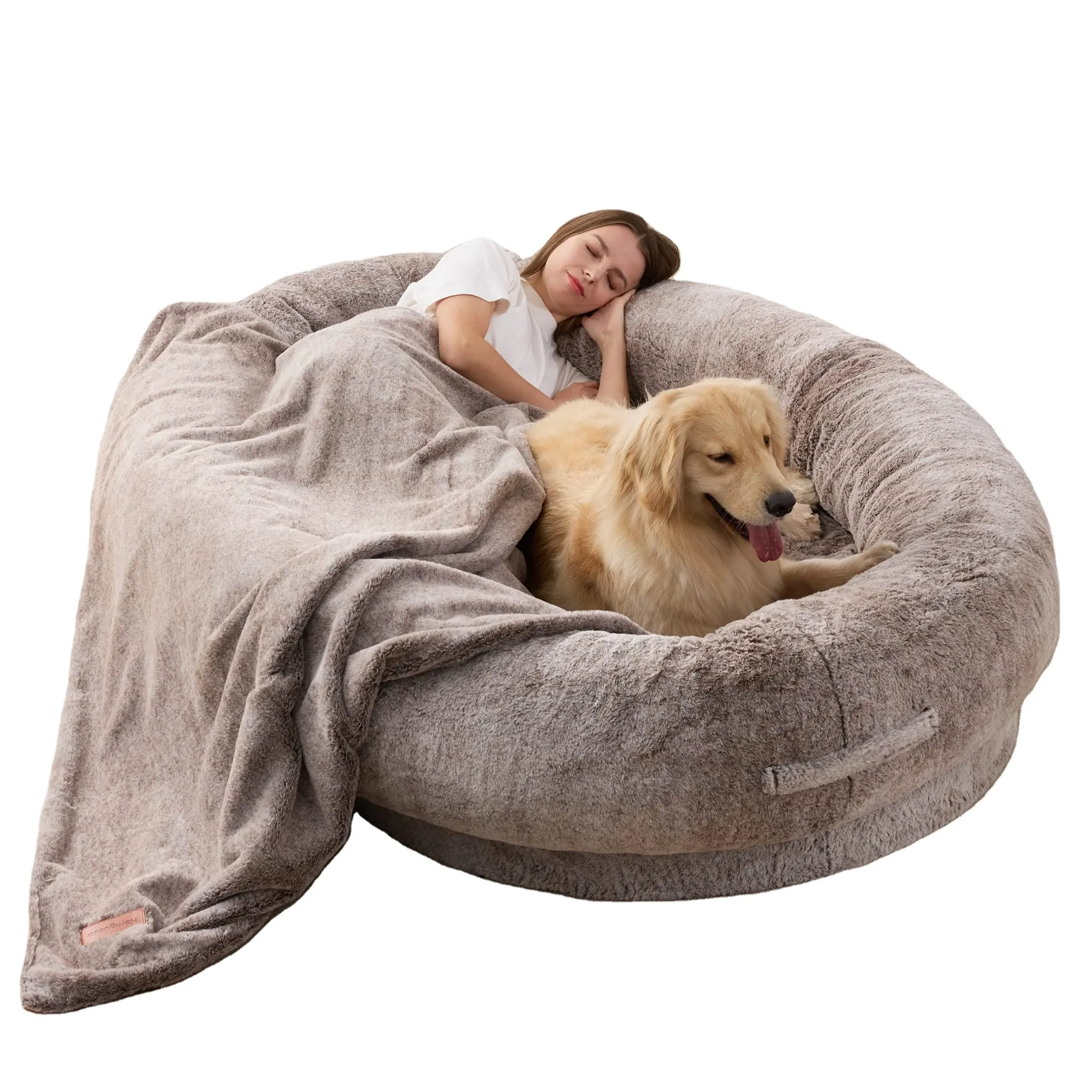 Petdom-cama redonda gigante de felpa para perro, cama larga redonda de felpa para perros, humanos o gatos grandes, sofá para una sola persona para adultos