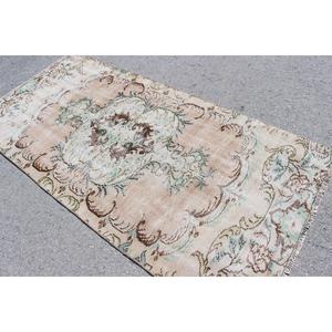 Turkish 4x8.3 ft Rug, Area Vintage Rug, <b>Brown</b> Plants & trees <b>Wool</b> Rug - Product Image 4