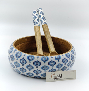 Bol à salade en bois naturel imprimé émaillé avec un ensemble de serveurs, grand bol à salade en bois massif avec cuillère pour les fruits et les salades - Product Image 6