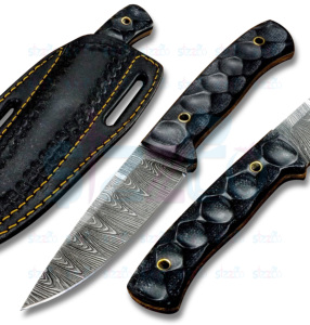 มีดทำมือเหล็กดามัสกัส ใบมีดคมคงที่ สำหรับล่าสัตว์ ตั้งแคมป์ ของขวัญสำหรับเขา ด้ามทำจากเขากวางและไมคาร์ต้า - Product Image 1